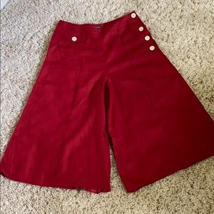 J. Peterman Red Linen Wide Leg Cropped Pants Sz 10